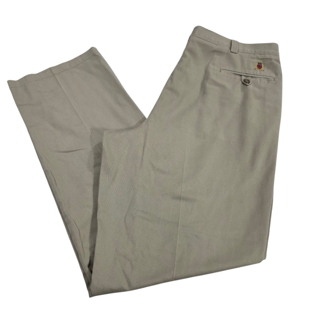 Tommy Hilfiger Chino Pants Tan‎ Brown 38X34 Canvas Pleated Slash Pocket Classic